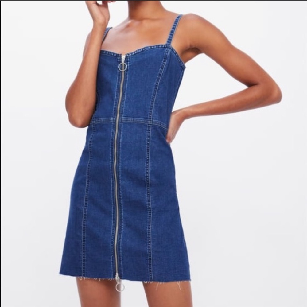 Zara denim zip up distressed jean dress